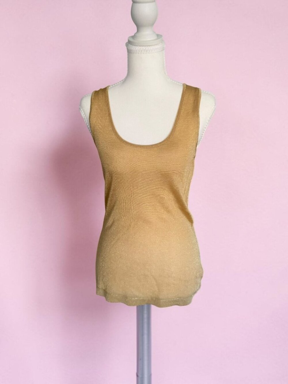 MISSONI Gold Semi Sheer Tank Top Size 4 Womens